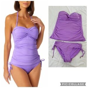 Anne Cole Purple Ruched Twist Front strapless Tankini set size M-XL